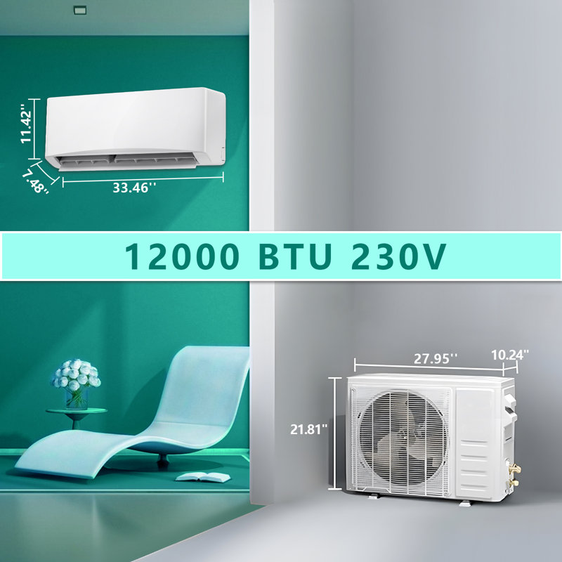 Mini climatiseur et radiateur à deux blocs WSIAI de 12 000 BTU avec onduleur, 22 SEER2 climatiseur à deux blocs sans conduit avec pompe à chaleur et ensemble d'installation