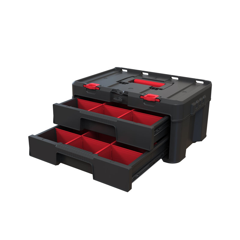 Keter Stack-n-Roll Two Drawer Tool Box Tool Storage for Small Parts and Power Accessories, Fits Keter Modular Tool Storage System, Black