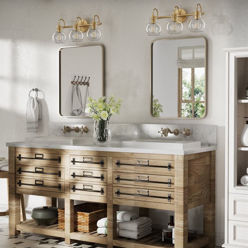 Zeline Light Dimmable Bathroom Vanity Lights with Clear Shade Vanity Light Fixture, 3, Gold
