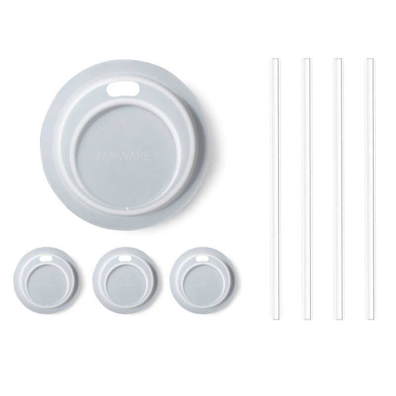 Ensemble de couvercle en silicone et paille, gris