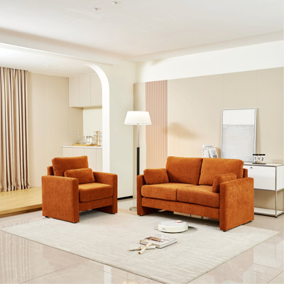 Nataleigh 58.66" Small Modern Loveseat Sofa in Mid-Century Chenille Fabric with Back Cushions