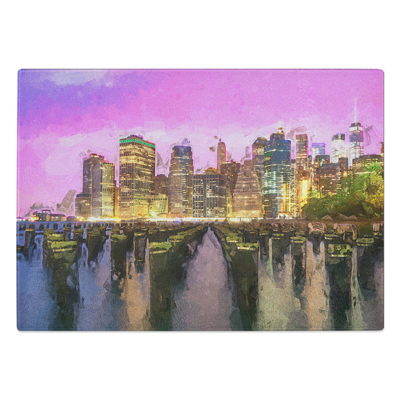 Glass Manhattan From Brooklyn Bridge in Abstract Chopping Board, 28.5 cm W x 20 cm L