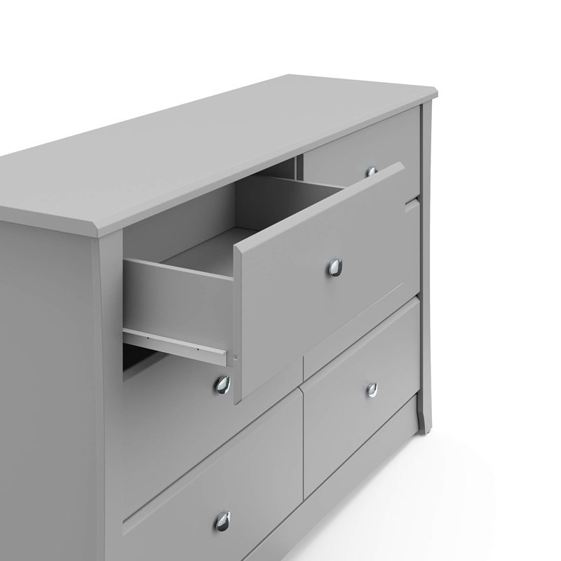 Pebble Gray 6-Drawer Double Nursery Dresser with Metal Knobs