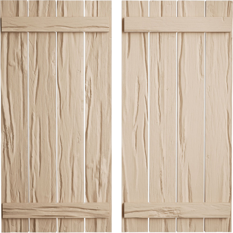 Volets rustiques en faux bois à quatre planches espacées (par paire), Texture Riverwood / brun clair apprêté, 23"