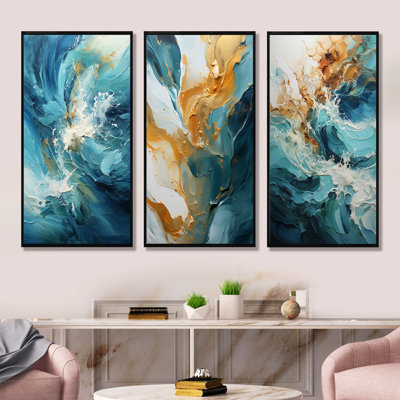Océan blanc et bleu courants - ensemble d'art mural sur toile océan 3