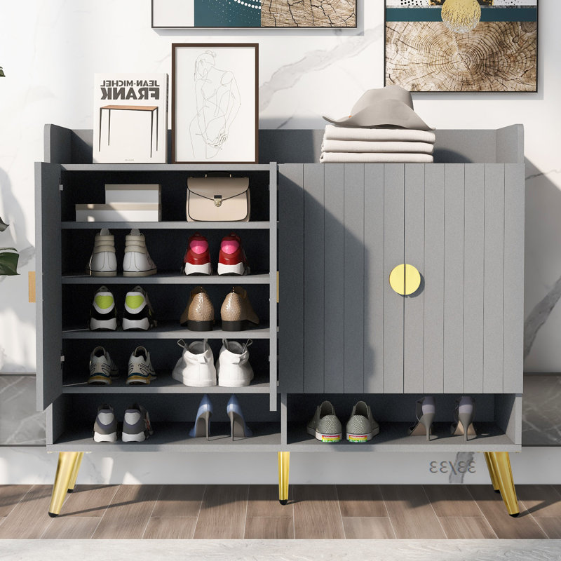 Rangement à chaussures pour chaussures en bois Abdia Modern, Gris
