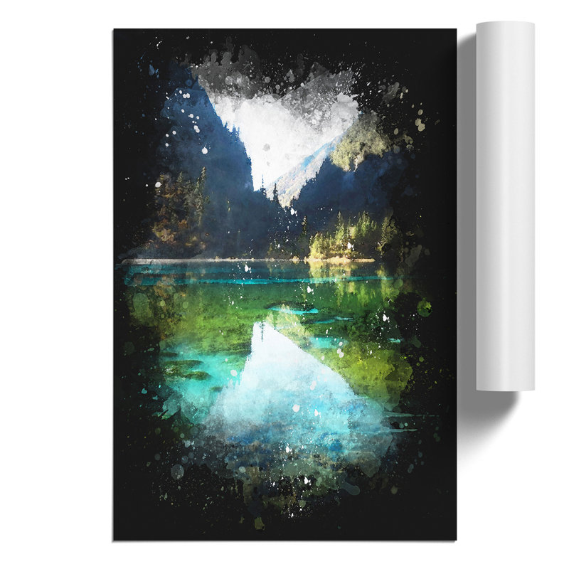 Lake and Mountain View Paint Splash - Frameless Print, 84cm H x 59cm W x 0.1cm D