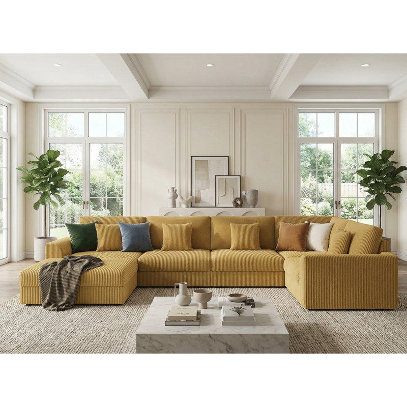 Canapé-lit modulaire en velours côtelé 6 pièces Kaneki, Jaune, 35 pi H x 146 pi L x 78 pi P