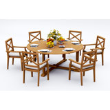 9 Pcs Grade-A Teak Wood Dining Set: 72" Round Table And 8 Granada Stacking Arm Chairs #11GR1708