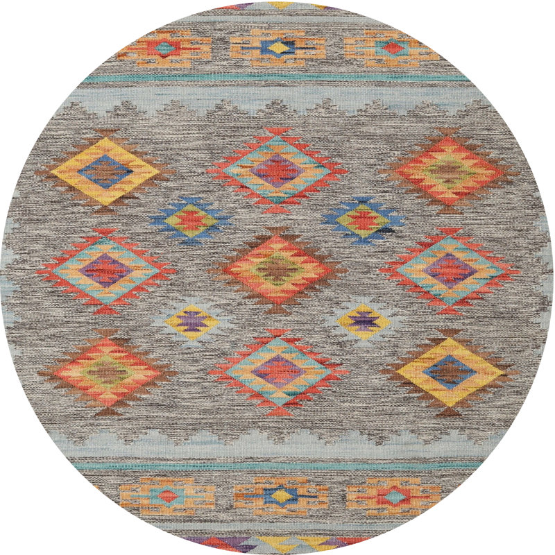 Tapis contemporain rouge / olive / bleu ciel Aldegonde, Rond 6 pi