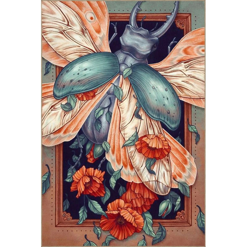 Washable Carpet With Flying Insect Pattern, Runner 3'4" x 9'11"