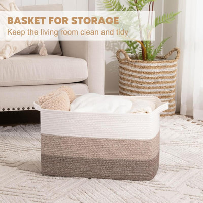 Blanket Basket,  Cotton Rope Woven Laundry Basket, Toy Bin For Baby Room, Container For Blanket Storage In Living Room