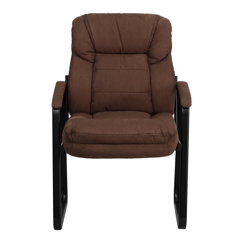 Isla Modern LeatherSoft Executive Side Reception Chair with Sled Base, Brown Microfiber