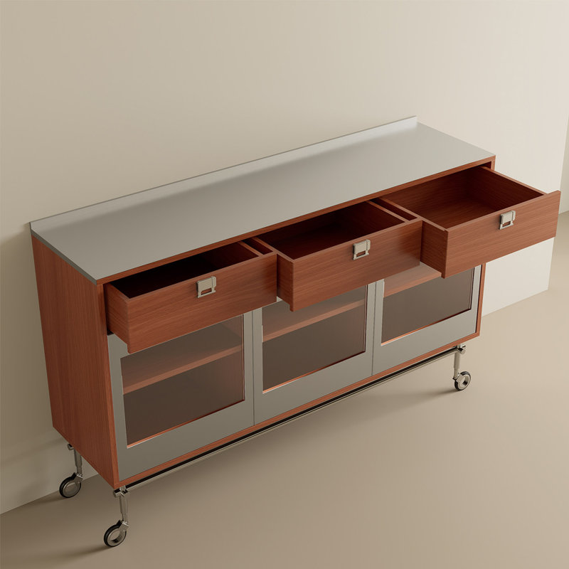 Armoire de rangement mobile en acier inoxydable, 35.43" H x 59.05" W x 15.75" D, Argent