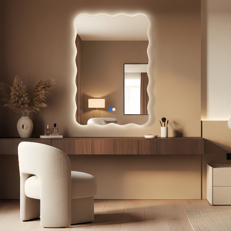 Wavy Frameless Led Wall Mirror, 30" x 20"