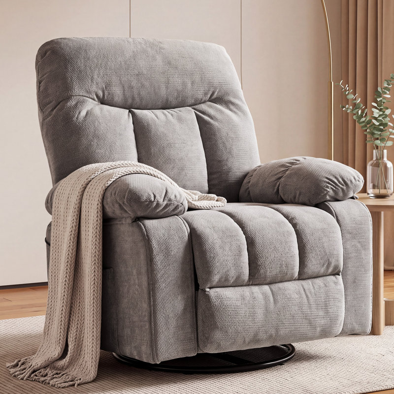 36.2" Swivel Rocker Upholstered Recliner with Massage and Heat, Light Grey