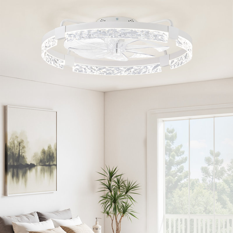  Ventilateur de plafond encastré moderne 24 "avec lumière, bords en cristal taillé en diamant Cissline, pour les chambres et les espaces de vie