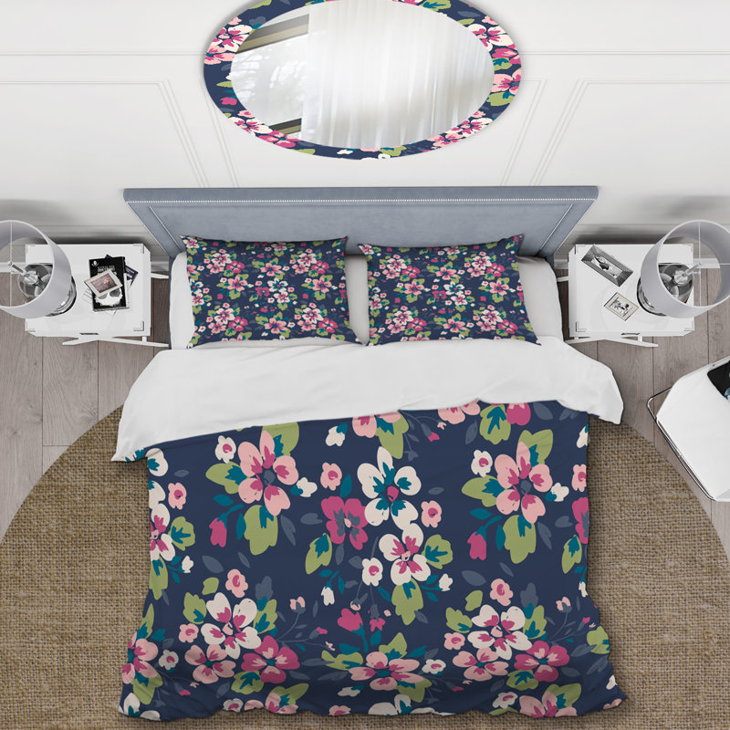 Ensemble de housse de couette rétro fleur et vert - Polyester en microfibre