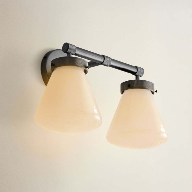 Modern Dual-Arm Wall Sconce – Metal, Glass & Matte Black, Ivory White 2-Light Hardwired Dimmable Wall Sconce for Bathroom or Dining Room in Modern, Mid-Century, and Contemporary Style
