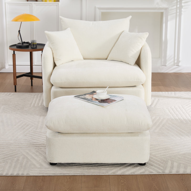 Fauteuil pivotant surdimensionné avec repose-pieds 46 po Chenille, Beige