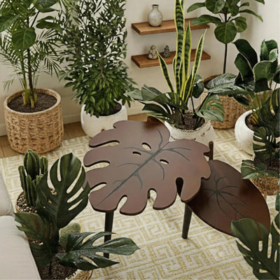 Ensemble de deux pièces de table à thé en forme de feuille de bambou à dossier tortue