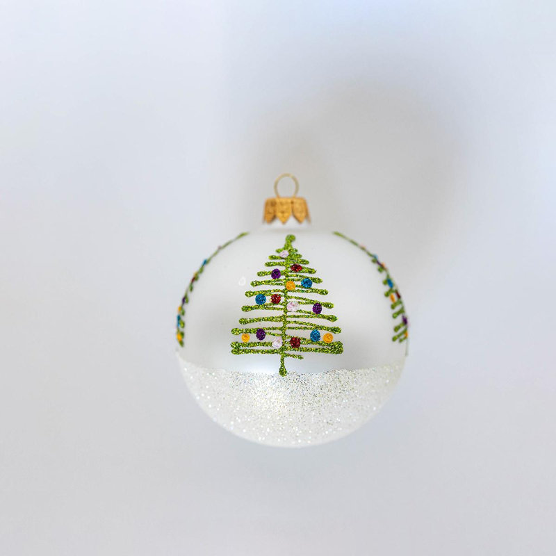 Ornement boule de Noël scintillant, Blanc, H 3,15 po x l 3,15 po x P 3,15 po