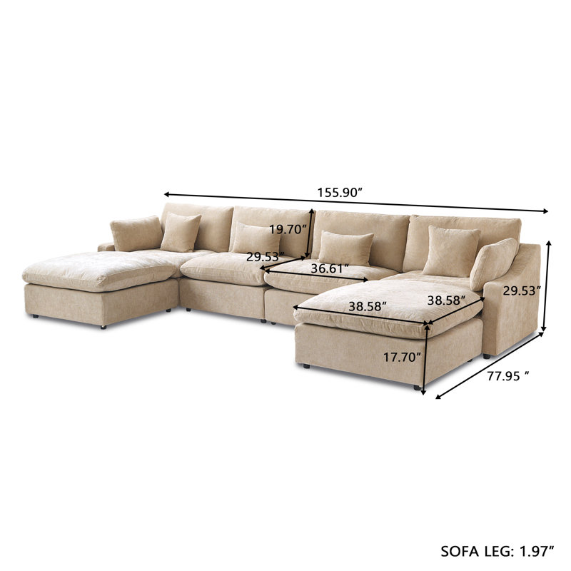 Kyna 6 - Piece Slipcovered Sectional, Khaki Linen Blend