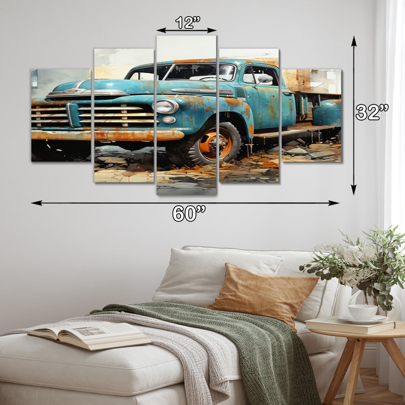 Camionnette rétro - art mural toile de transport - 5 panneaux