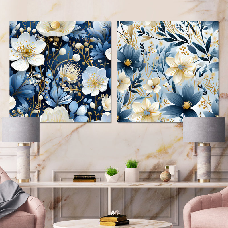 Paquin - ensemble de 2 estampes florales sur toile, Toile tendue, H 16 po x l 33 po x P 1 po