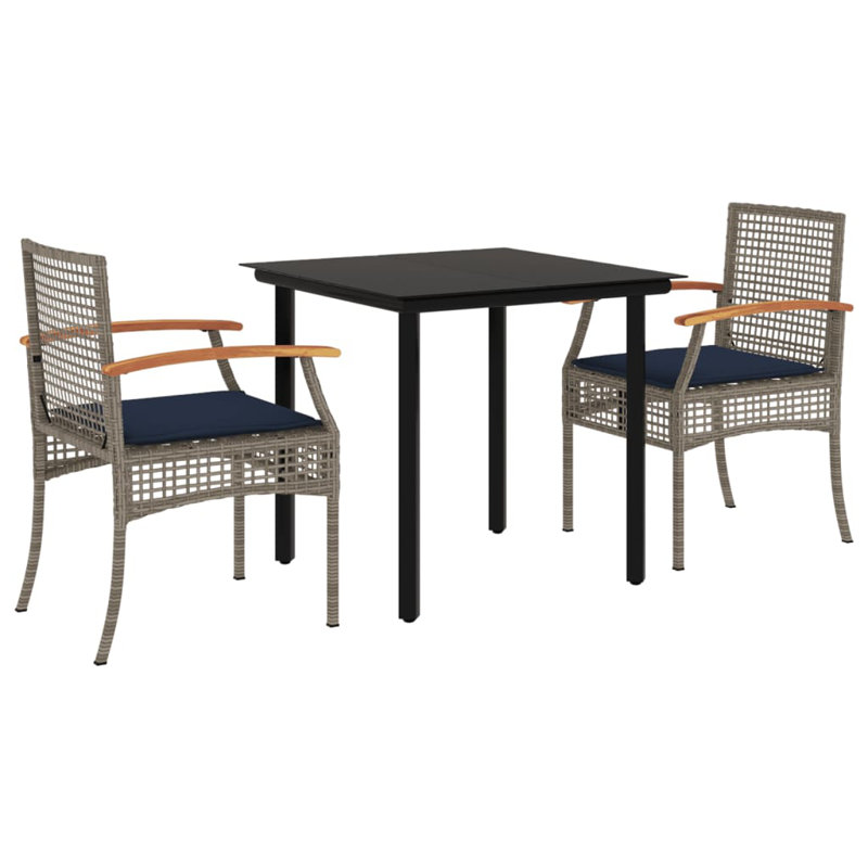 Latitude Run® 3 Piece Patio Dining Set With Cushions Poly Rattan, Blue/Gray, 2
