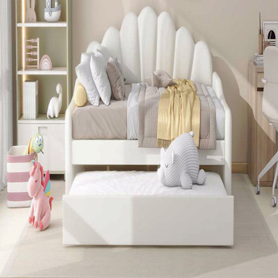 Full Size Upholstery Daybed Frame With Shall Shaped Backrest And Trundle