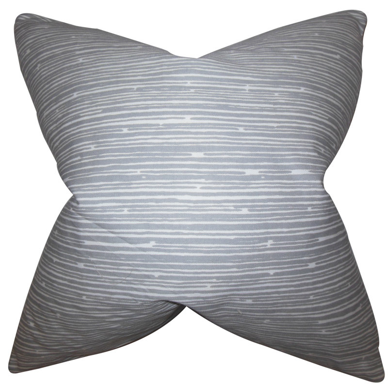 Coussin décoratif en coton à rayures hecuba, Gris, 18 po x 18 po