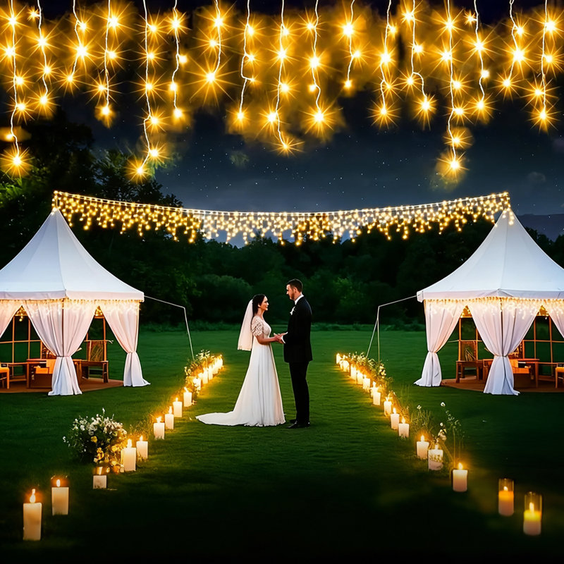 3000cm LED Solar Powered 1200 - Bulb Cord String Light, Yellow
