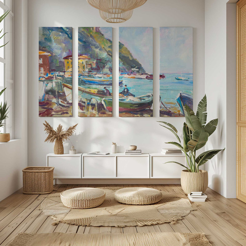 Village fantaisiste rustique italien | Impression sur toile 4 panneaux, H 48 po x l 72 po