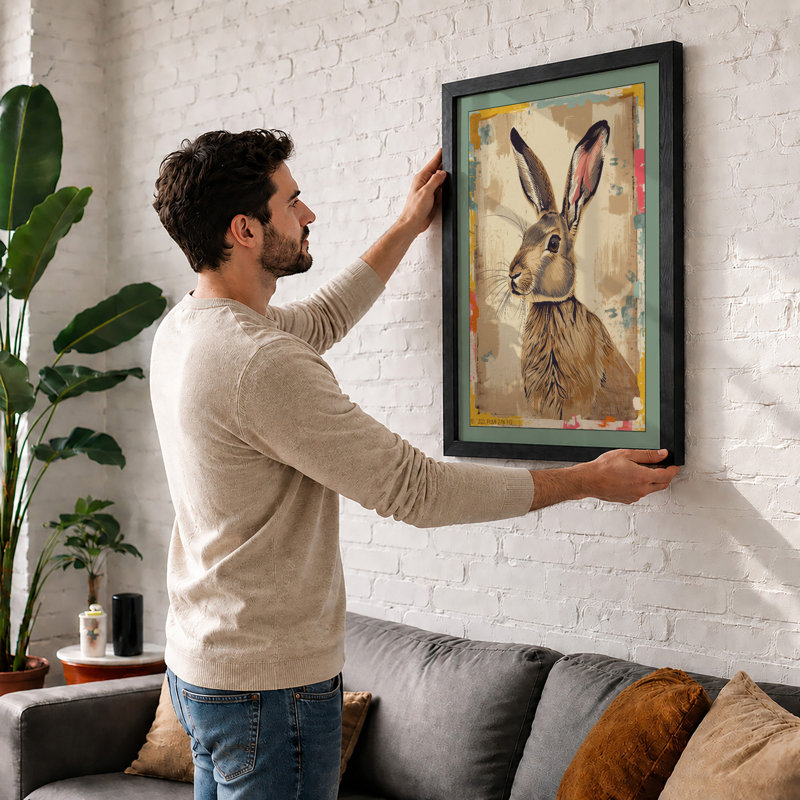 Framed Hare Eclectic - Framed Print, Walnut, A1 - 84.1 x 59.4 cm