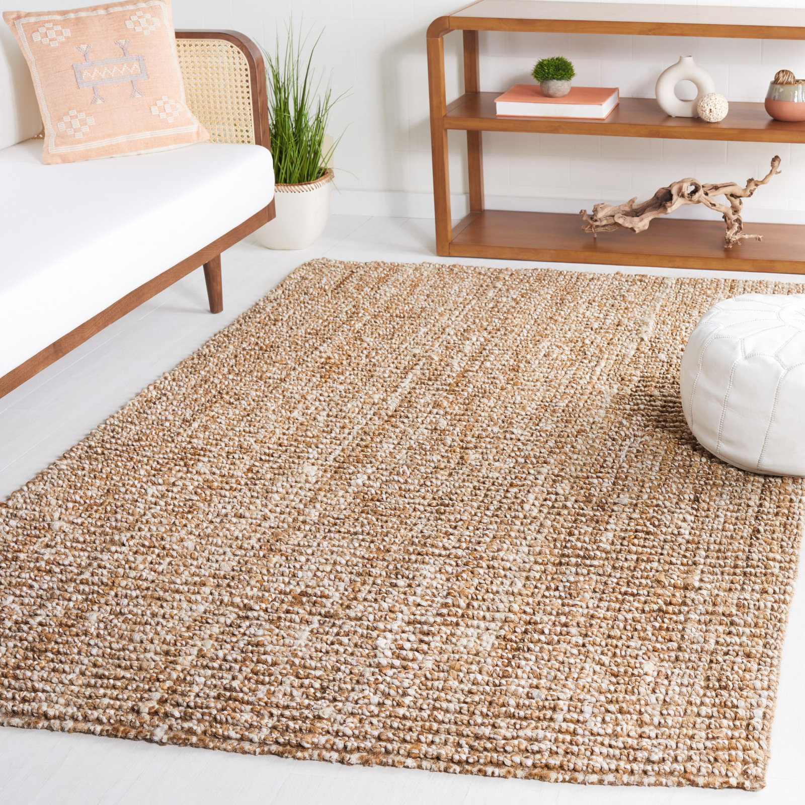 Alda Natural Ivory Hand-Woven Jute Rug, Rectangle 5' x 8'