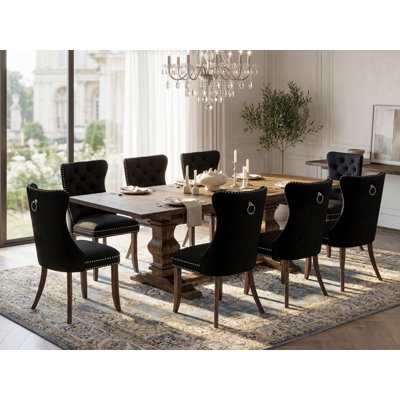 Ensemble de table de salle à manger 9 pièces comprenant une table de cuisine rectangulaire avec rallonge amovible et 8 chaises rembourrées en polyester, jacobine vieilli