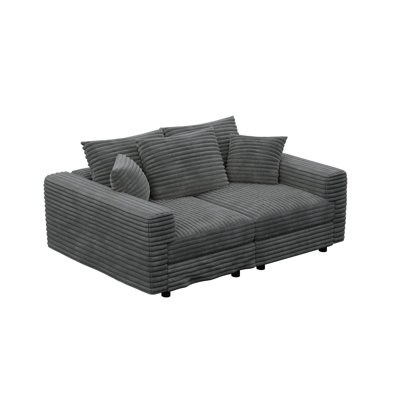82.7" Grey 3 - Seat With , Corduroy Upholstery, High Density Sponge Filling, Solid Wood Frame, Multiple Pillows, Can Be Used As Sectional Couch, Easy To Install And Relax Modern Comfy Soft Pillows