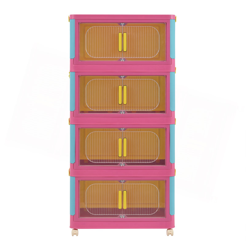 Armoire de rangement latérale large et pliante, H 50 po x L 19,69 po x P 11,81 po, Bleu / Rose