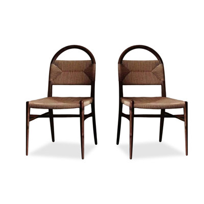 Nut-brown Beige Solid Back Side Chair(Set of 2)