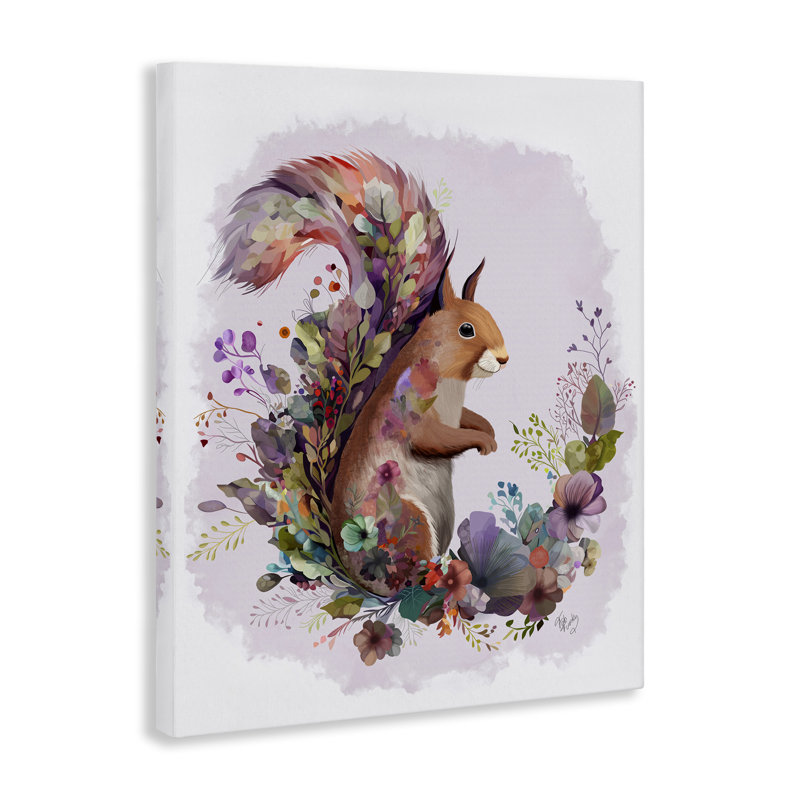 Art mural sur toile écureuil et guirlande florale par Fab Funky, H 30 po x l 24 po