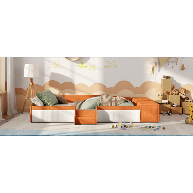 Grands lits en MDF de velours avec rangement, lit de jour moderne pour maison familiale