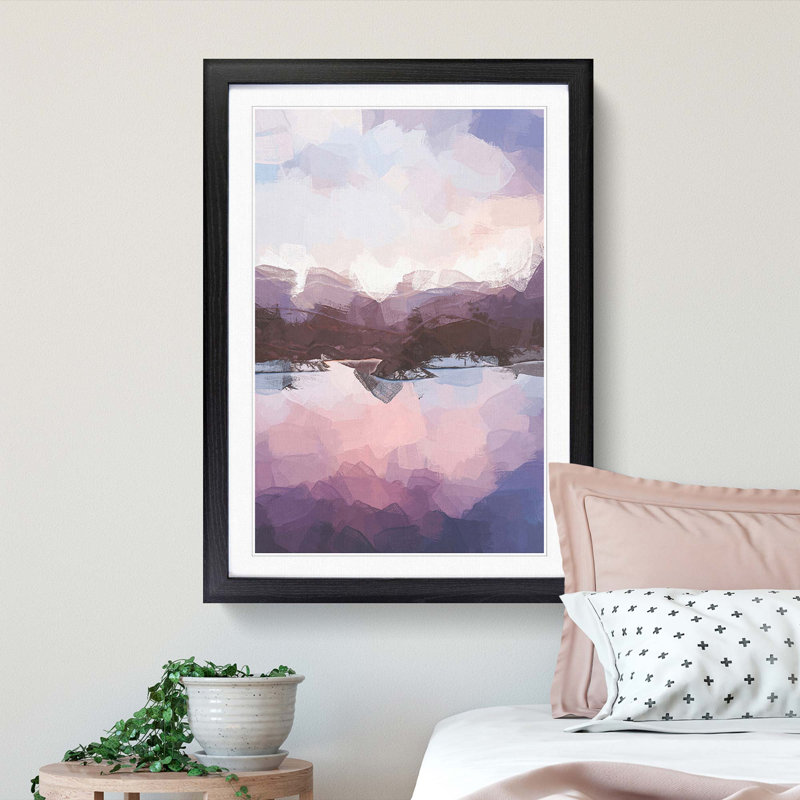 Calm Lake in Abstract - Picture Frame Painting Print, 36cm H x 27cm W x 2cm D, Black Framed