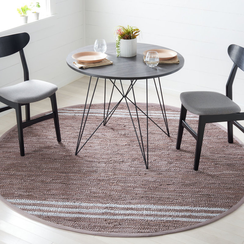 Riehle Hand Woven Leather/Cotton/Jute Rug in White/Gray, Round 7'