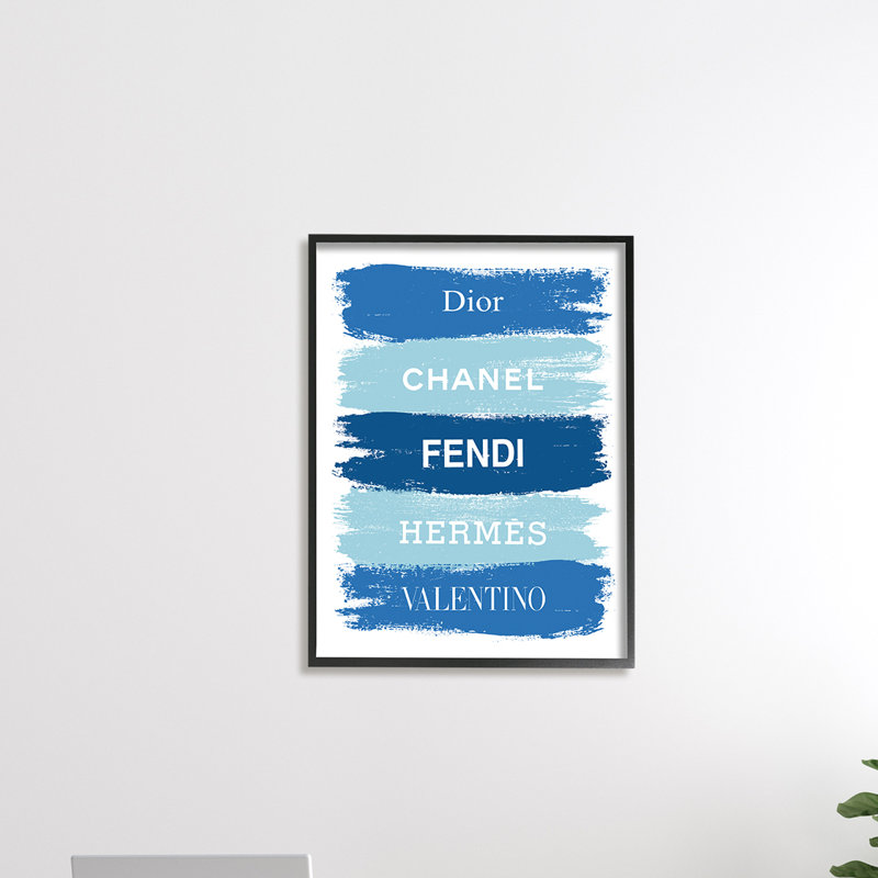 «Blue Denim Brush Strokes Glam», art textuel, H 20 po x l 16 po, Giclée encadrée noir minuit