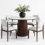 Ensemble de salle à manger Sawyer de style milieu du siècle, table ronde en pierre blanche frittée avec 4 chaises rembourrées et pied central en bois massif.-1520131374