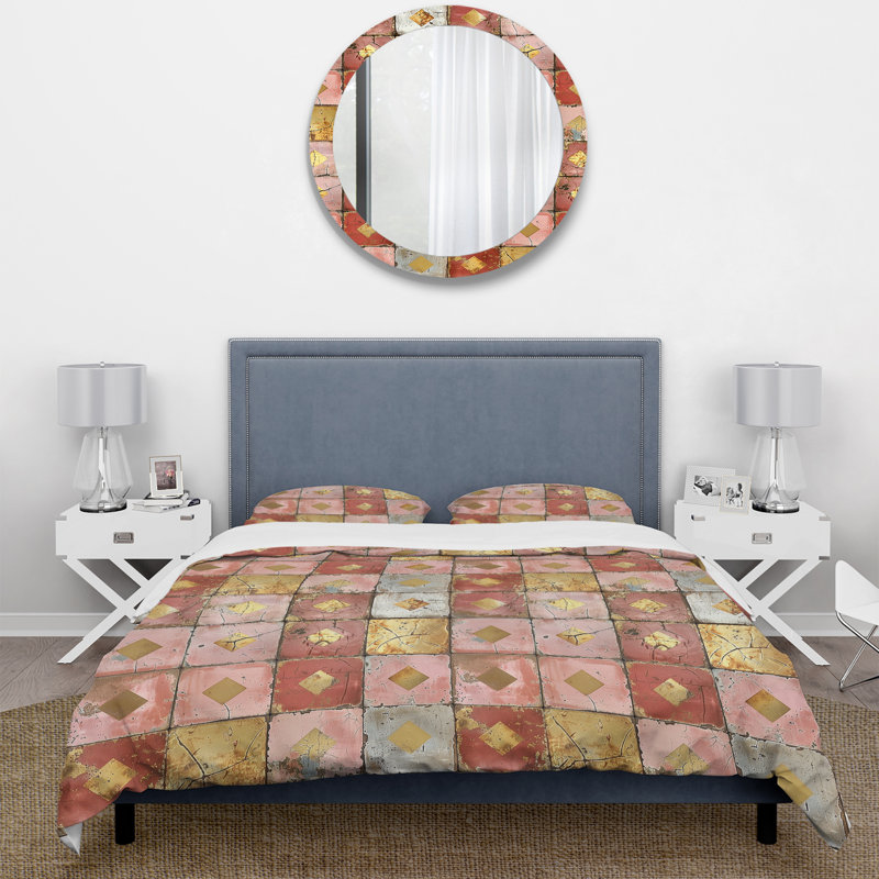 Ensemble de housse de couette rustique rose et doré I - Farmhouse, Housse de couette simple + 2 taies décoratives st