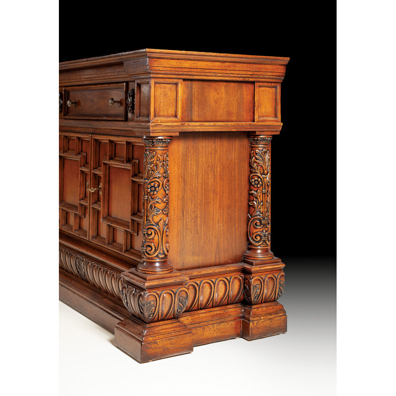 96" Wide 2 Drawer Walnut Wood Sideboard