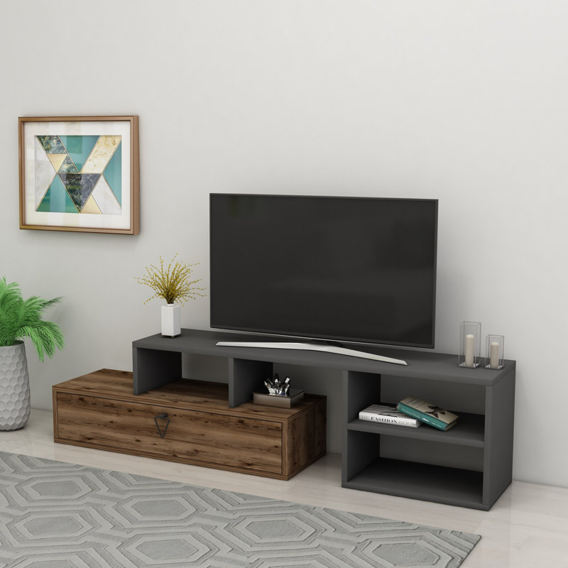 Modern TV Stand, Light Walnut & Anthracite, 15.0 x 47.2 x 10.8 in & 7.9 x 33.9 x 11.6 in | 100% Melamine Coated Particle Board, Thickness: 0.7 in | Stylish & Functional Design for Living Room & Entertainment Spaces