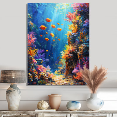 Blue Orange Coral Marine Life II - Coral Wall Art Print